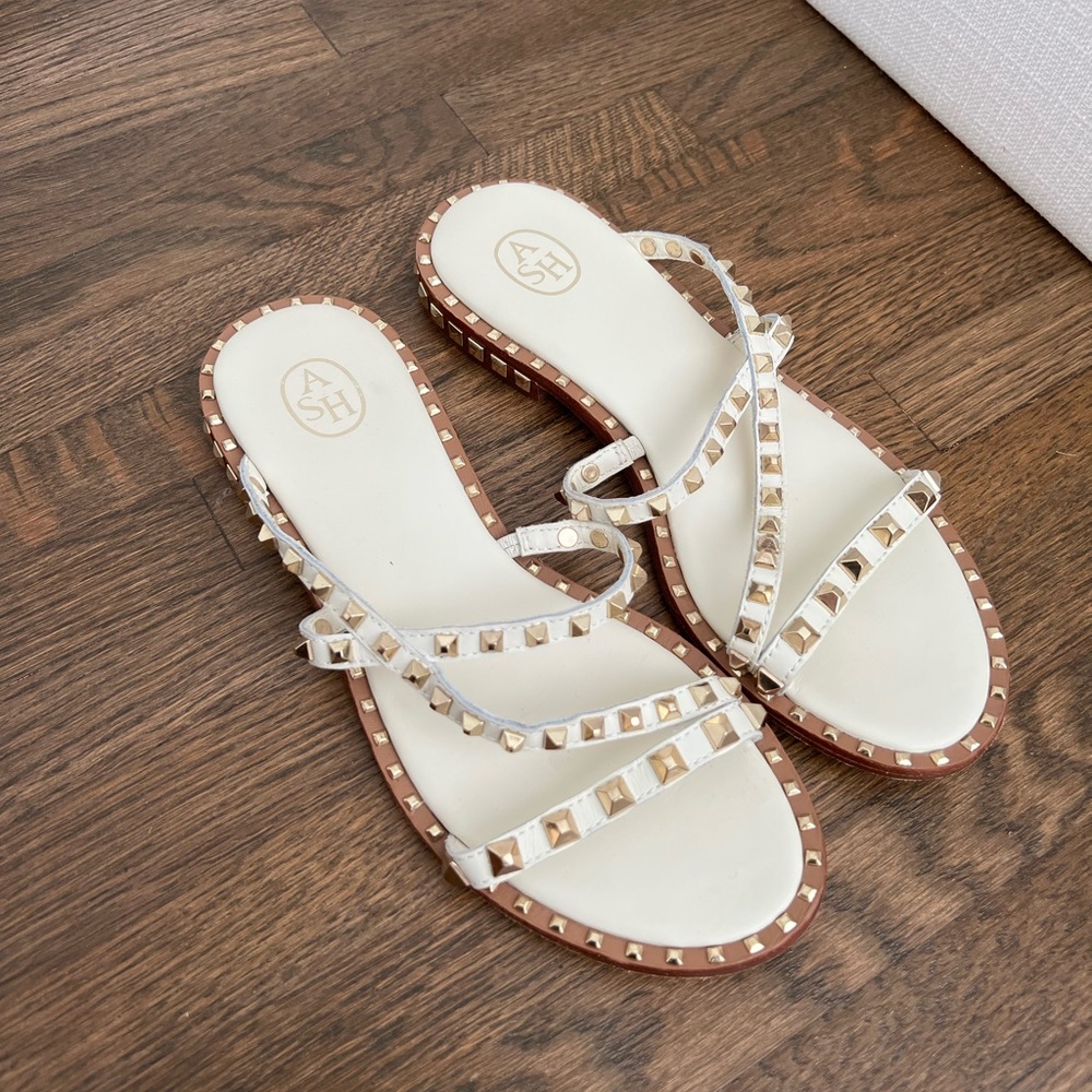 Ash White Peace Studded Leather Slide